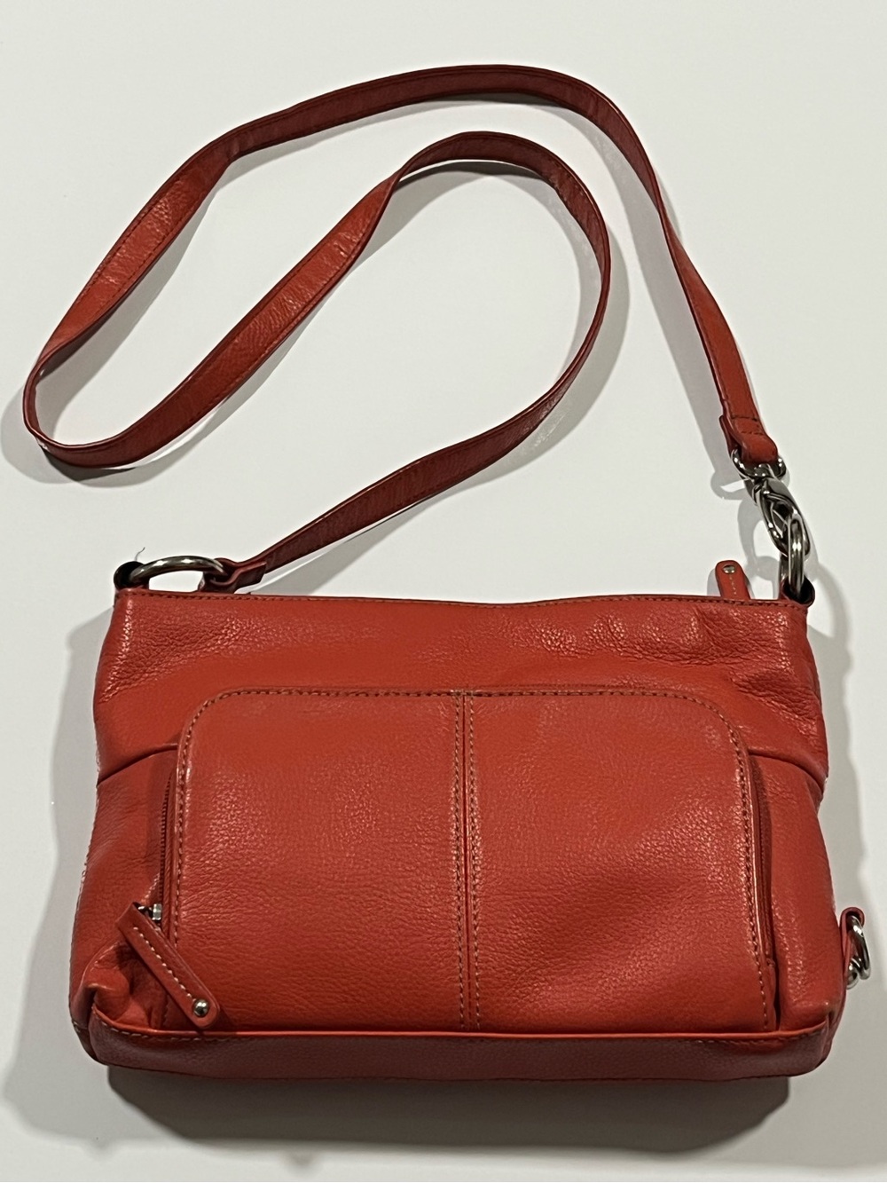 Tignanello Orange Leather Adjustable Strap Crossbody Bag